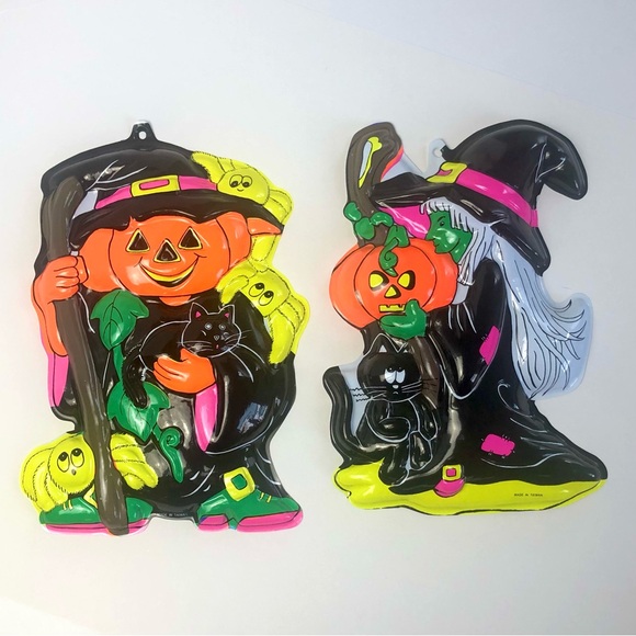 Vintage Other - Vintage 80s Halloween Decorations - Molded Plastic Pumpkinhead & Witch Bundle